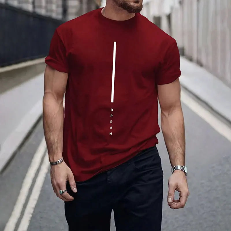 ¡Novedades 2025! Camiseta de manga corta negra pura con letras sencillas estampadas con cuello redondo, camiseta informal para hombre con temperamento para Calle