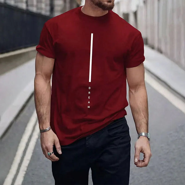 ¡Novedades 2025! Camiseta de manga corta negra pura con letras sencillas estampadas con cuello redondo, camiseta informal para hombre con temperamento para Calle