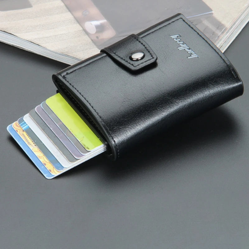 Tarjetero de cuero PU para hombre y mujer, tarjetero de identificación de negocios, Metal RFID, caja de aluminio Vintage, billetera para tarjetas, Nota de carbono, nuevo