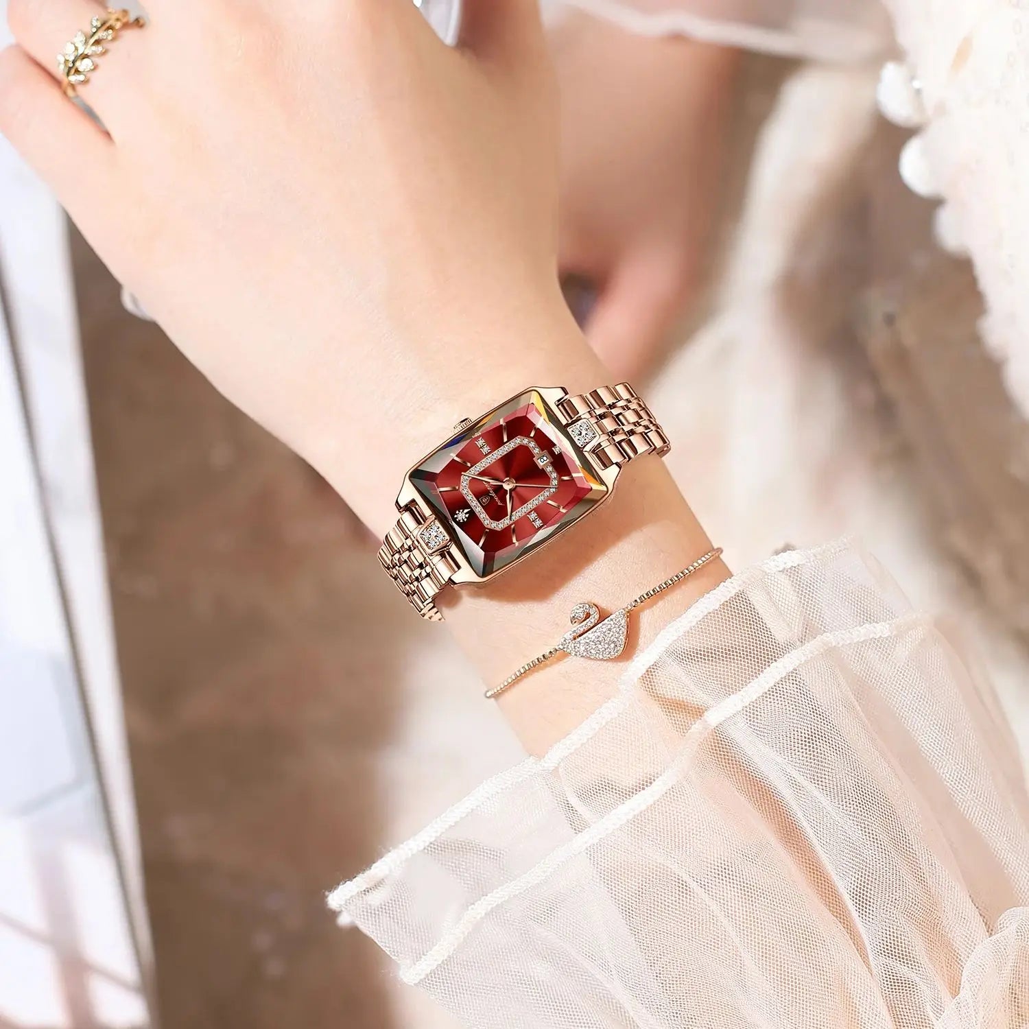 Reloj elegante de lujo para mujer, Reloj rectangular resistente al agua  para mujer