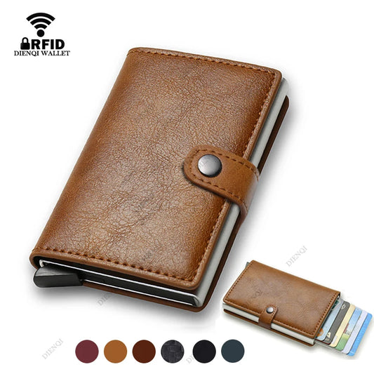 Billetera con tarjetero de fibra de carbono para hombre, cartera minimalista emergente delgada de Metal inteligente Rfid, monedero pequeño negro, Vallet de Metal