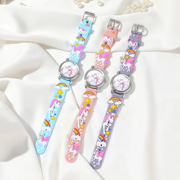 2025 nuevo Reloj para niños correa de silicona amor Arco Iris Pony niños Reloj de cuarzo bebé tiempo de estudio Reloj de niña Reloj Montre