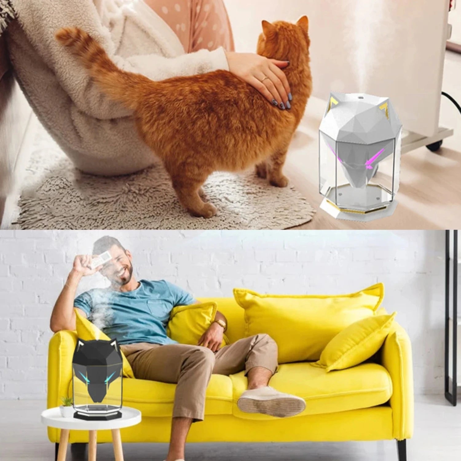 Humidificador de luz nocturna de ojo de lobo, eficiente y colorido, con capacidad de 650ml, difusor de aromaterapia silencioso alimentado por USB para el hogar