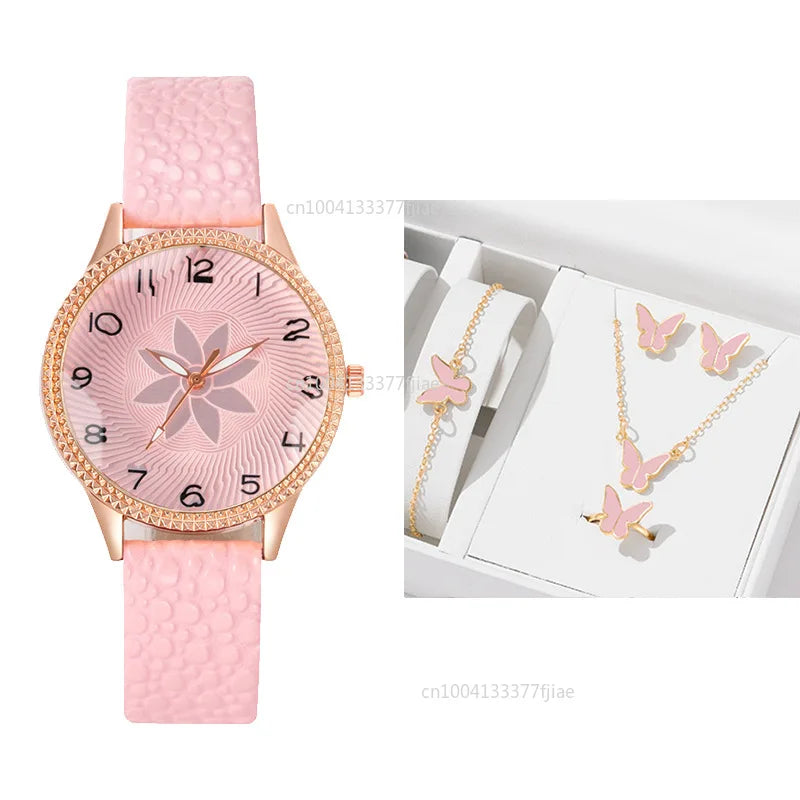 Reloj de Diseño de Flores Retro Simple para Mujer, Marca Nueva, Movimiento de Cuarzo, Relojes de Moda con Correa de Cuero Marrón, Regalo de Reloj de Pulsera para Damas