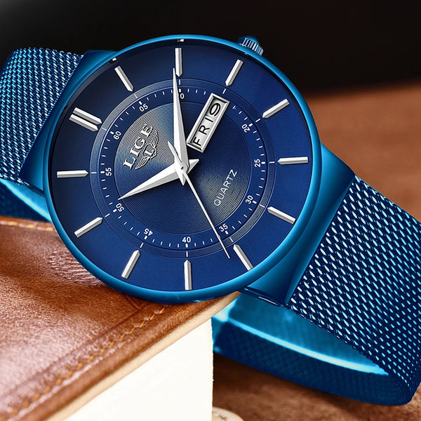 Reloj de lujo para hombre, reloj de fecha ultrafino resistente al agua, correa de acero, reloj de cuarzo informal