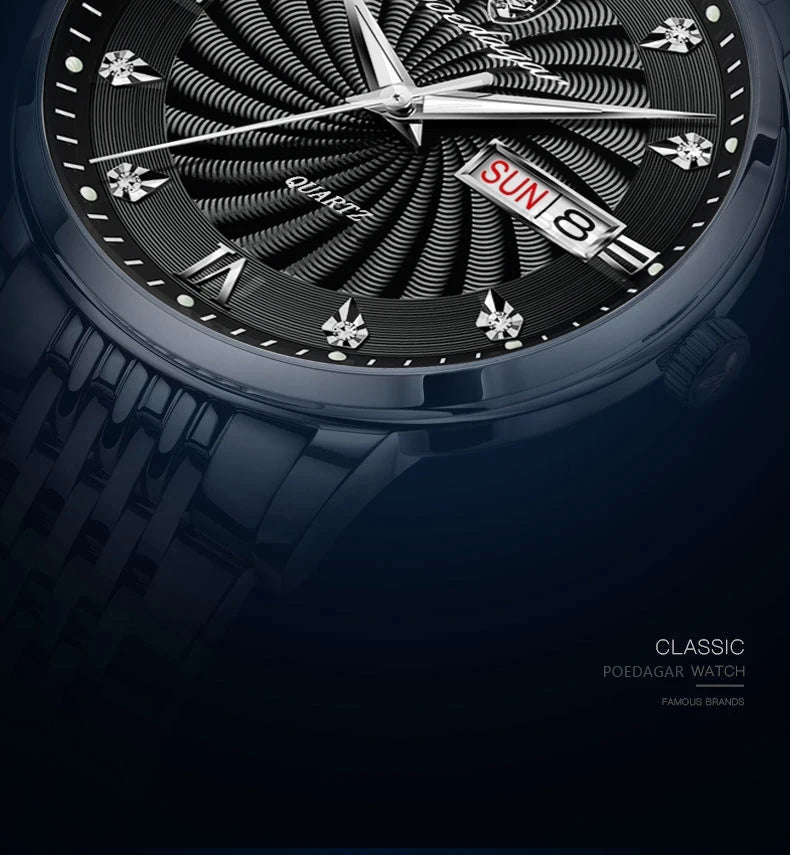 Reloj de lujo para hombre, reloj de pulsera de cuarzo resistente al agua con fecha luminosa y semana, reloj deportivo de moda de acero inoxidable para hombre