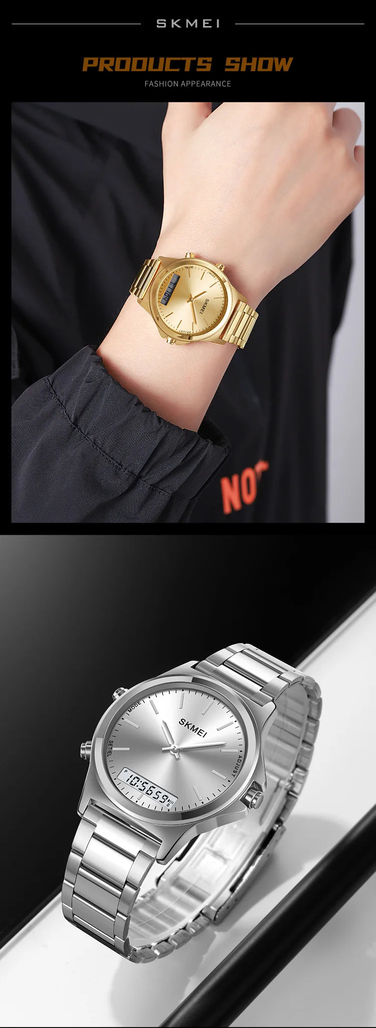Reloj cronógrafo digital con pantalla de luz trasera de acero completo, relojes de pulsera con alarma impermeables para hombre