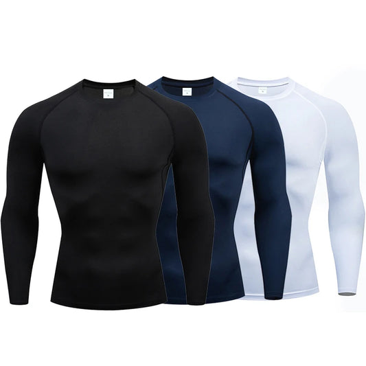 Camiseta de manga larga de compresión, camiseta negra de Fitness para hombre, ropa deportiva de secado rápido para gimnasio, protección solar, capa Base deportiva