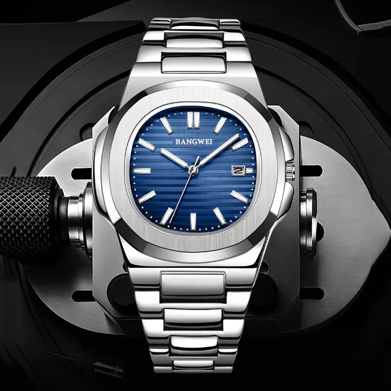 Reloj de cuarzo de lujo para hombre, reloj cronógrafo deportivo de acero inoxidable resistente al agua 30M