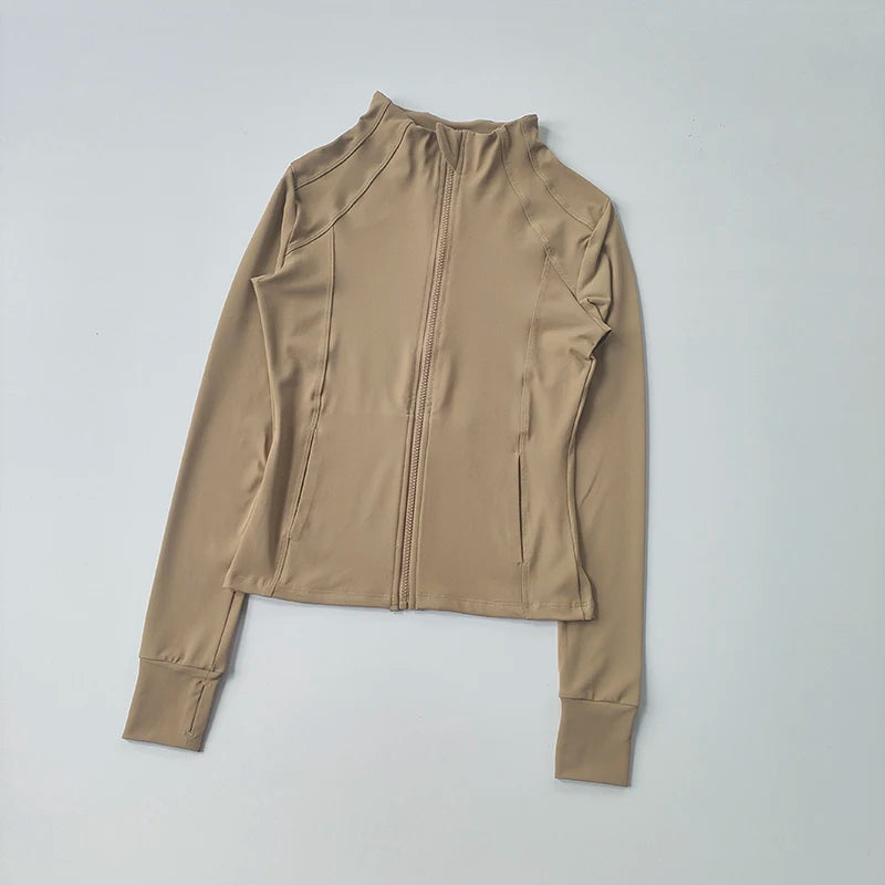 Chaqueta deportiva con cremallera para mujer, abrigos para entrenamiento y correr, cárdigan cálido de manga larga para gimnasio, chaqueta ajustada, ropa deportiva