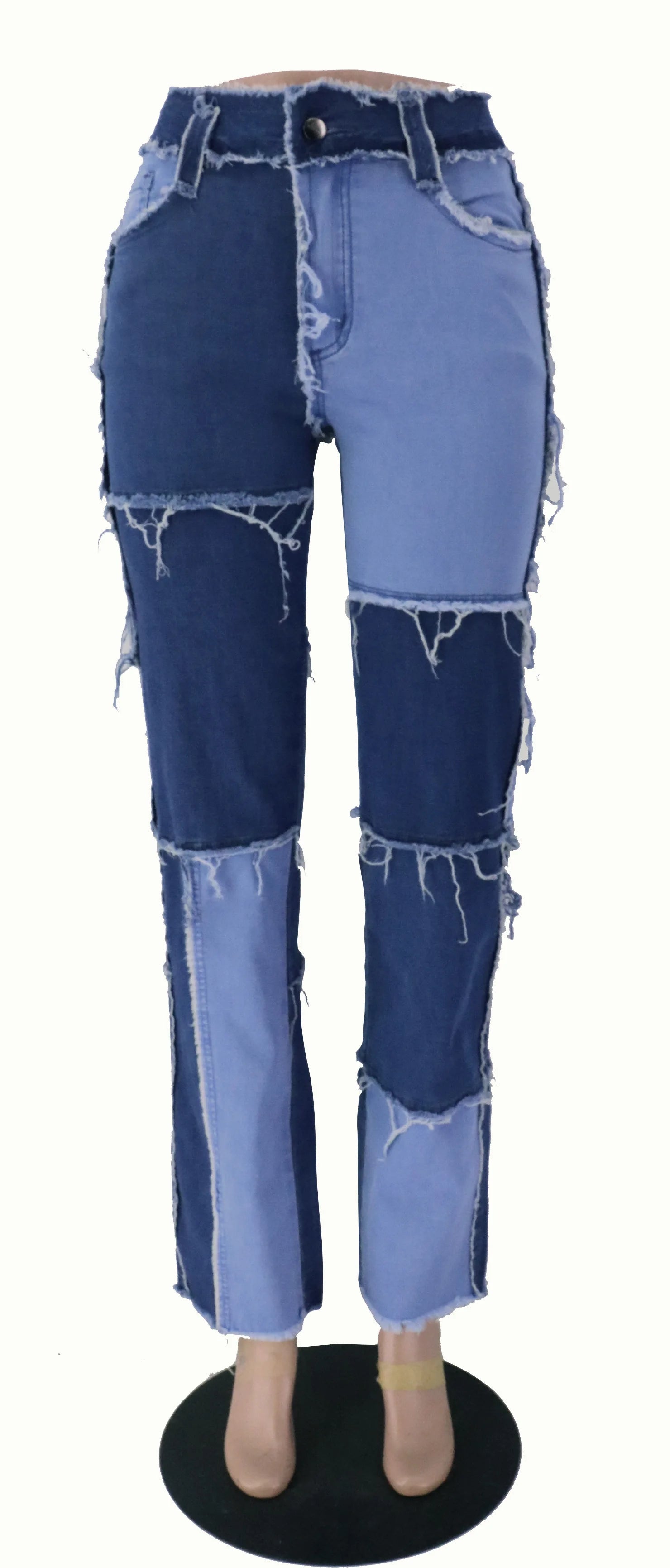 Pantalon jean de retazos de colores variados para mujer, vaqueros rectos de alta elasticidad a la moda, pantalones Hipster de calle