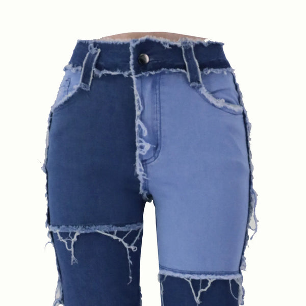 Pantalon jean de retazos de colores variados para mujer, vaqueros rectos de alta elasticidad a la moda, pantalones Hipster de calle