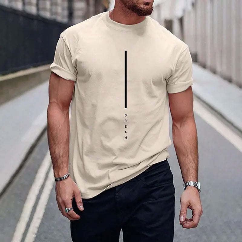 ¡Novedades 2025! Camiseta de manga corta negra pura con letras sencillas estampadas con cuello redondo, camiseta informal para hombre con temperamento para Calle