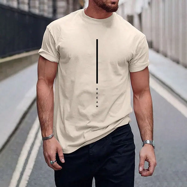 ¡Novedades 2025! Camiseta de manga corta negra pura con letras sencillas estampadas con cuello redondo, camiseta informal para hombre con temperamento para Calle