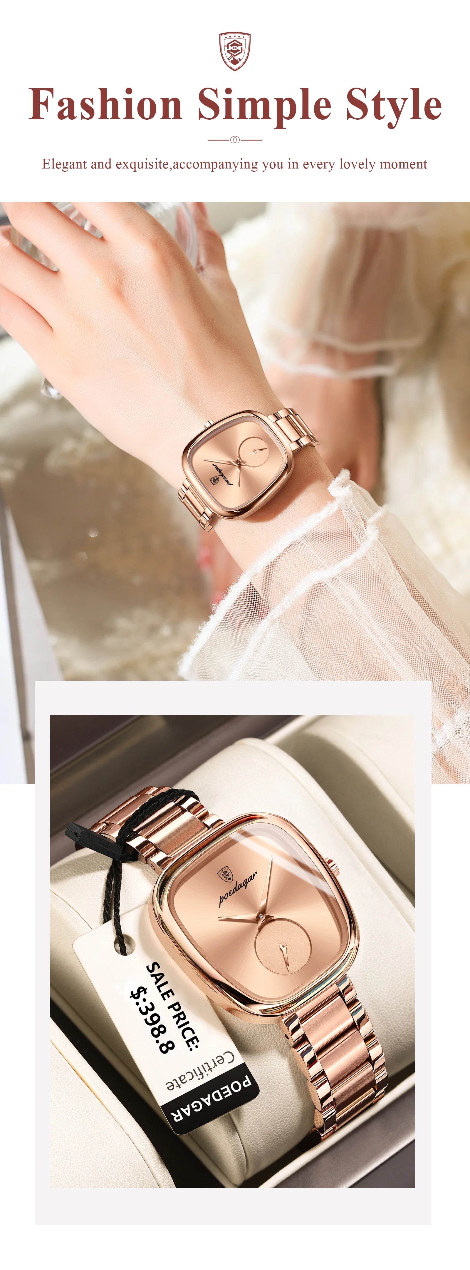 Reloj POEDAGAR elegante de lujo para mujer, Reloj de cuarzo de acero inoxidable resistente al agua para mujer, relojes informales de alta calidad para mujer