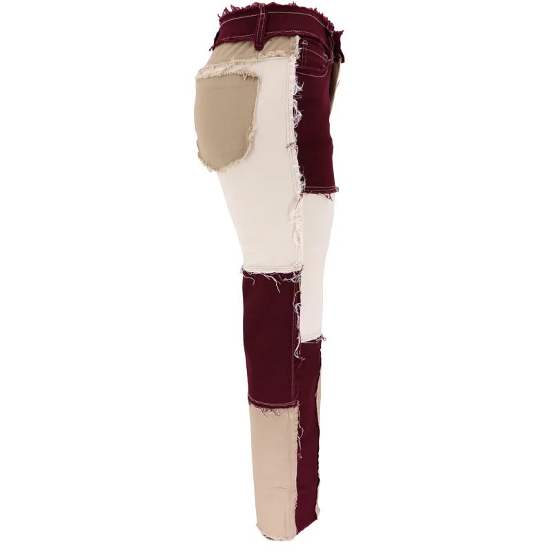 Pantalon jean de retazos de colores variados para mujer, vaqueros rectos de alta elasticidad a la moda, pantalones Hipster de calle