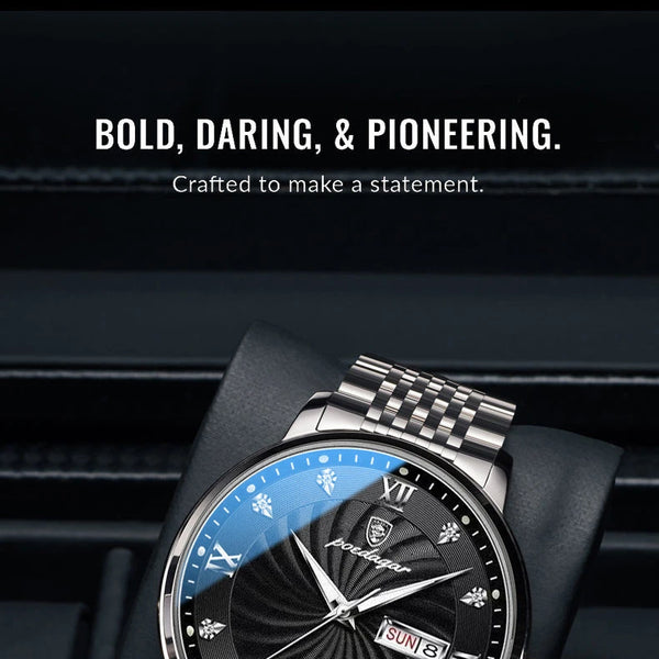 Reloj de lujo para hombre, reloj de pulsera de cuarzo resistente al agua con fecha luminosa y semana, reloj deportivo de moda de acero inoxidable para hombre