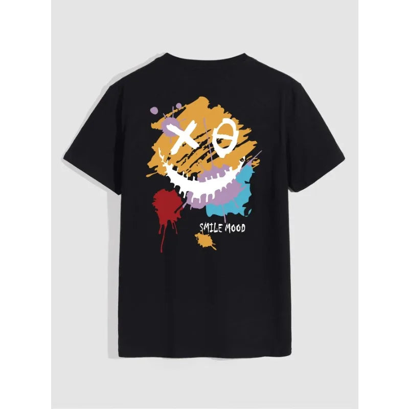 Camiseta con estampado de humor sonriente para hombre, camiseta informal de verano con cuello redondo a la moda