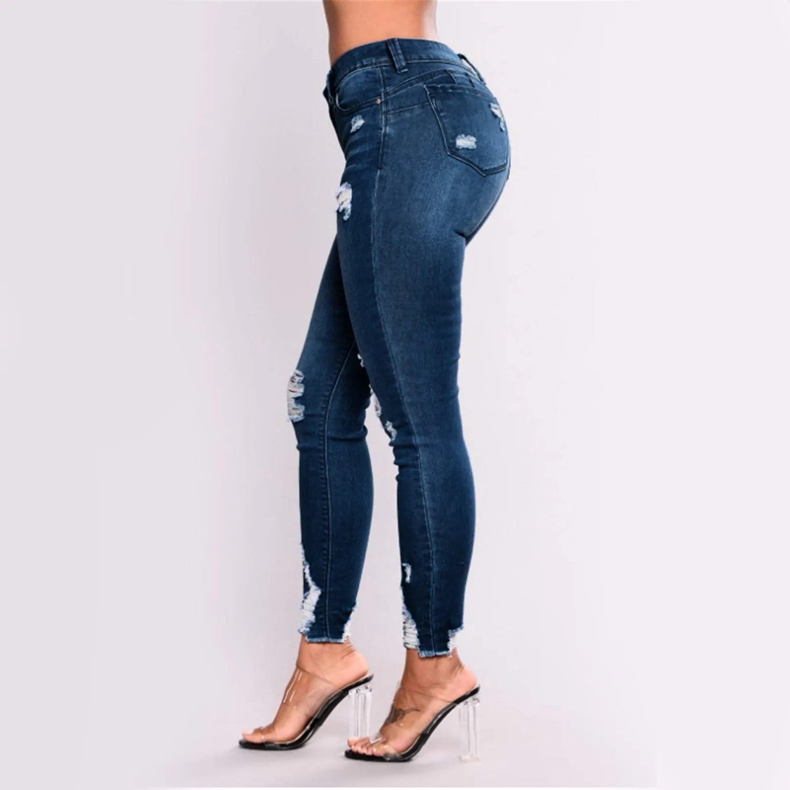 Pantalones de mezclilla con agujeros para mujer, Jeans rasgados ajustados de pies pequeños, pantalones de mezclilla rasgados para glúteos