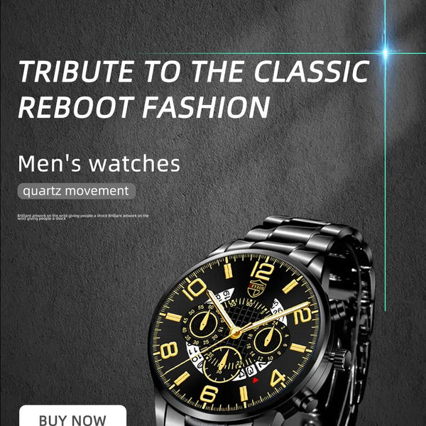 Conjunto de relojes de pulsera para hombre, 2 uds., deportivo de lujo, de cuarzo, de acero inoxidable y plateado, informal, de negocios