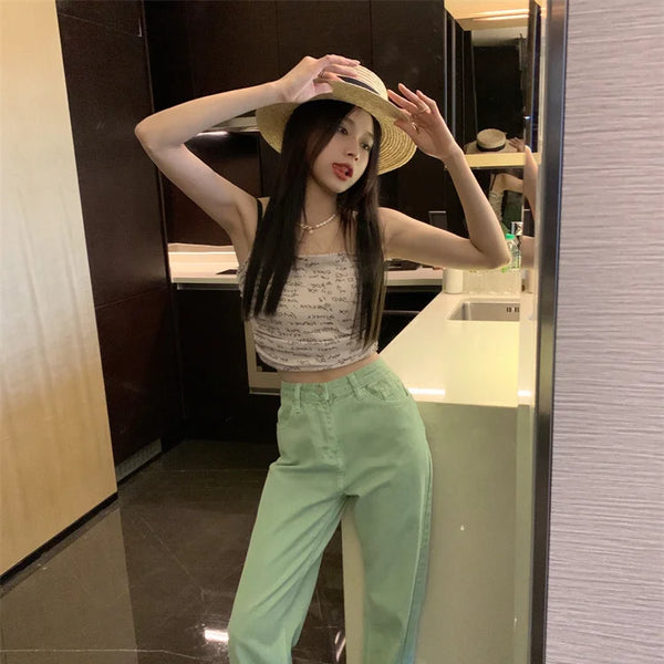 Pantalon Jean de tendencia para mujer, Pantalones vaqueros rasgados con hendidura casuales sueltos de pierna recta de cintura alta