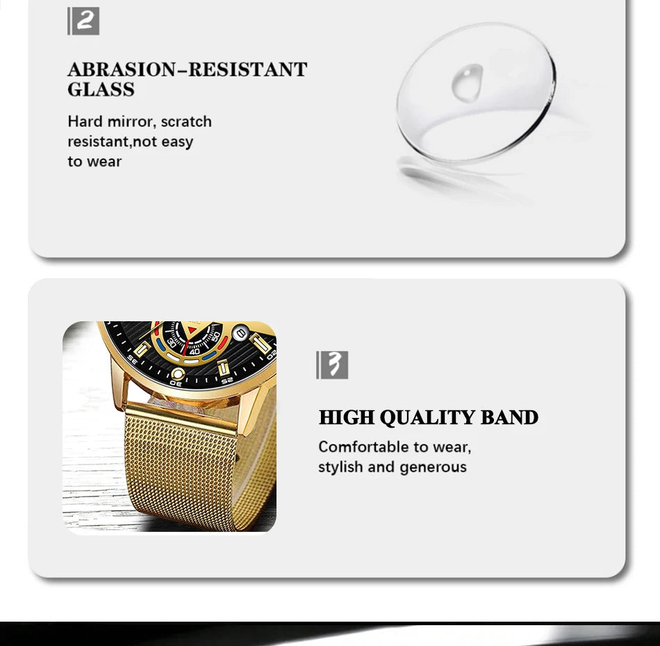 Relojes de negocios a la moda para hombre, reloj de pulsera de cuarzo con correa de malla de acero inoxidable de lujo, reloj luminoso