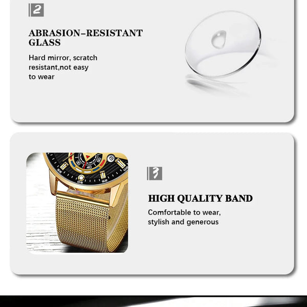 Relojes de negocios a la moda para hombre, reloj de pulsera de cuarzo con correa de malla de acero inoxidable de lujo, reloj luminoso