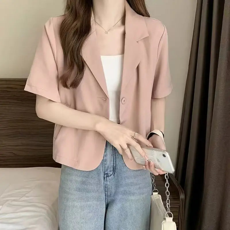 Chaqueta de traje de manga corta para mujer, Tops informales finos de nicho francés de verano 2025