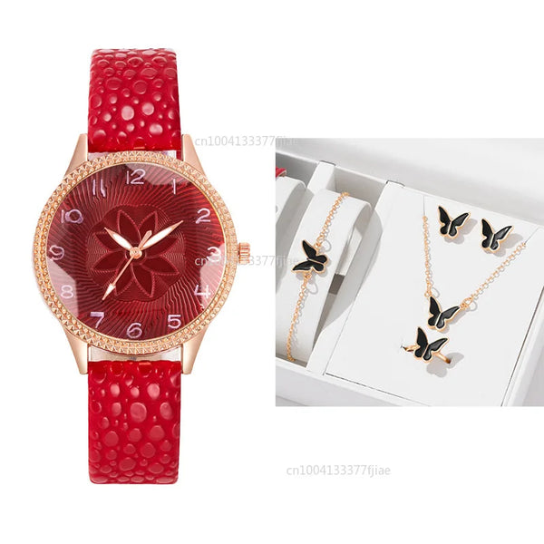 Reloj de Diseño de Flores Retro Simple para Mujer, Marca Nueva, Movimiento de Cuarzo, Relojes de Moda con Correa de Cuero Marrón, Regalo de Reloj de Pulsera para Damas
