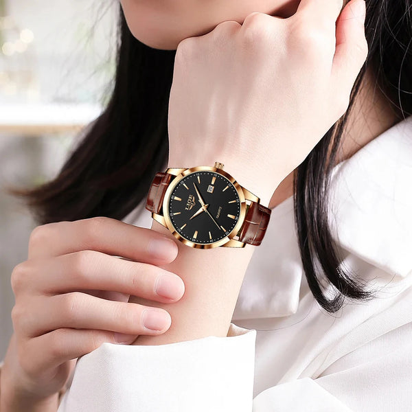 Reloj LIGE para Mujer, reloj de cuero de moda resistentes al agua para Mujer, Reloj de pulsera de lujo de marca