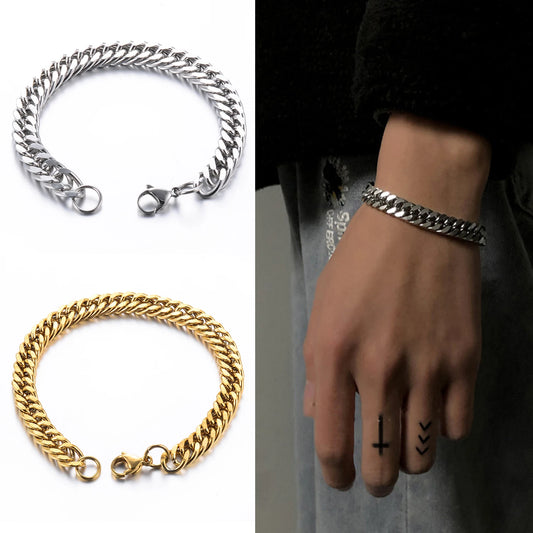 Pulsera de cadena a la moda para hombre, pulseras de acero inoxidable de 4,8/5,8/6,6/9,2mm de ancho, cadena de eslabones Figaro