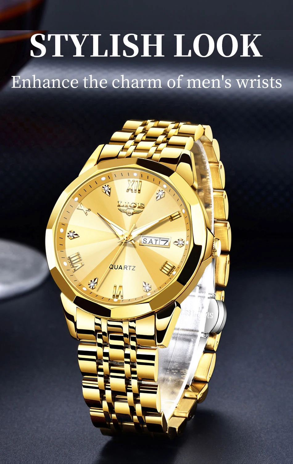 Reloj de pulsera LIGE de cuarzo a la moda, reloj resistente al agua de lujo de marca elegante