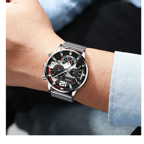 Relojes de negocios a la moda para hombre, reloj de pulsera de cuarzo con correa de malla de acero inoxidable de lujo, reloj luminoso