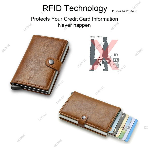 Billetera con tarjetero de fibra de carbono para hombre, cartera minimalista emergente delgada de Metal inteligente Rfid, monedero pequeño negro, Vallet de Metal