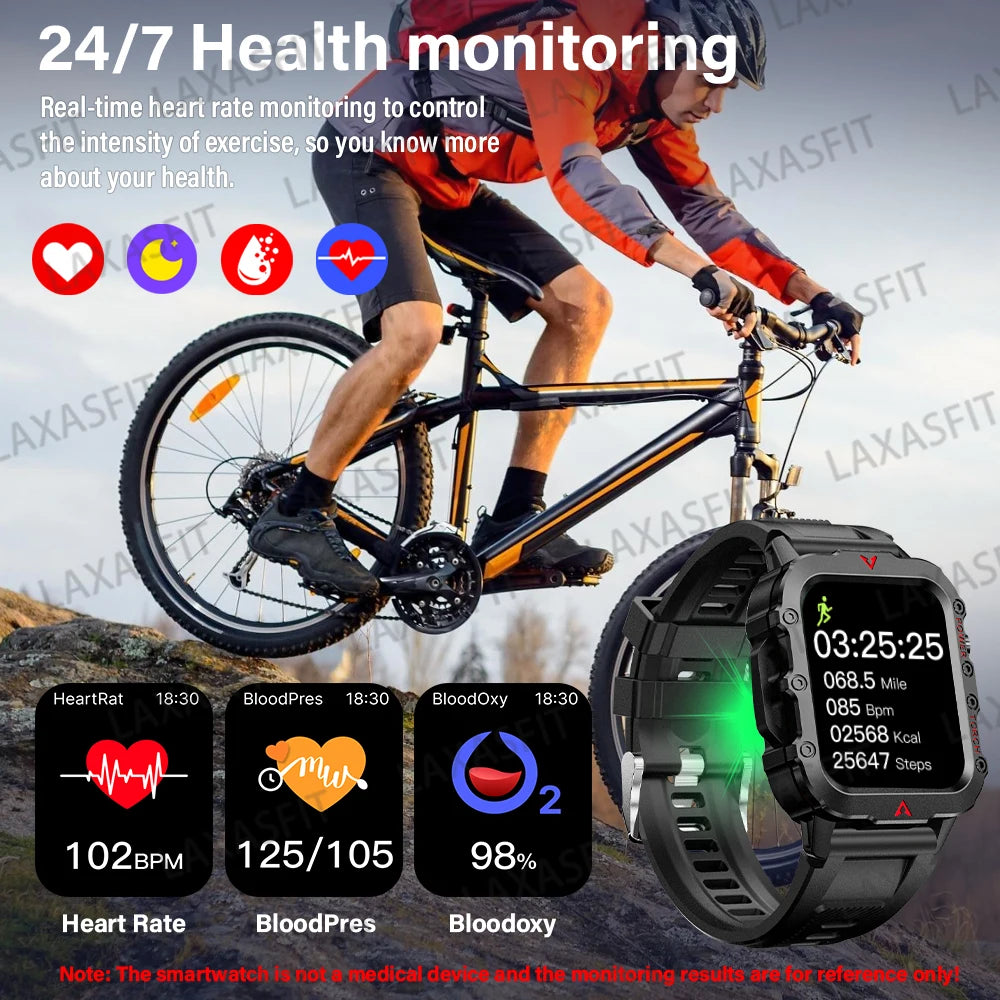 reloj inteligente militar para hombres al aire libre Bluetooth Talk deportes Monitor de ritmo cardíaco reloj inteligente Android IOS
