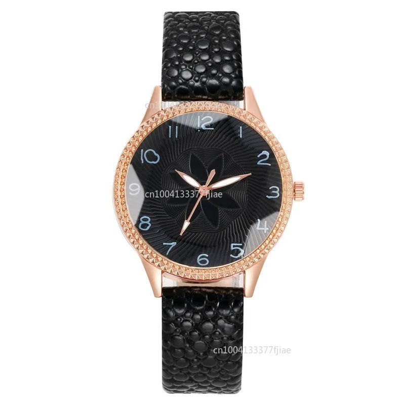 Reloj de Diseño de Flores Retro Simple para Mujer, Marca Nueva, Movimiento de Cuarzo, Relojes de Moda con Correa de Cuero Marrón, Regalo de Reloj de Pulsera para Damas