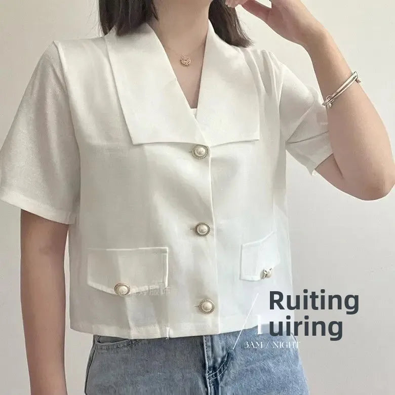 Chaqueta corta de estilo de fragancia para mujer, abrigo informal holgado de manga corta de fibra de poliéster, versión coreana, novedad de verano