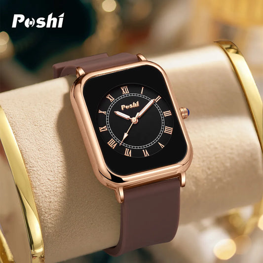 POSHI-Reloj de pulsera de cuarzo Original para mujer, relojes elegantes simples, correa de silicona impermeable, estilo de moda de tendencia