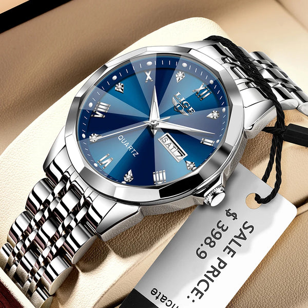 Reloj de pulsera LIGE de cuarzo a la moda, reloj resistente al agua de lujo de marca elegante