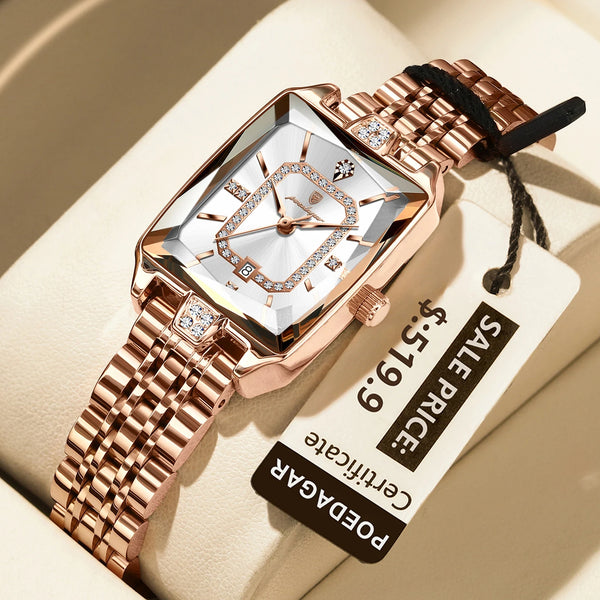 Reloj elegante de lujo para mujer, Reloj rectangular resistente al agua  para mujer
