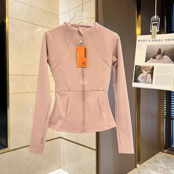 Chaqueta deportiva con cremallera para mujer, abrigos para entrenamiento y correr, cárdigan cálido de manga larga para gimnasio, chaqueta ajustada, ropa deportiva