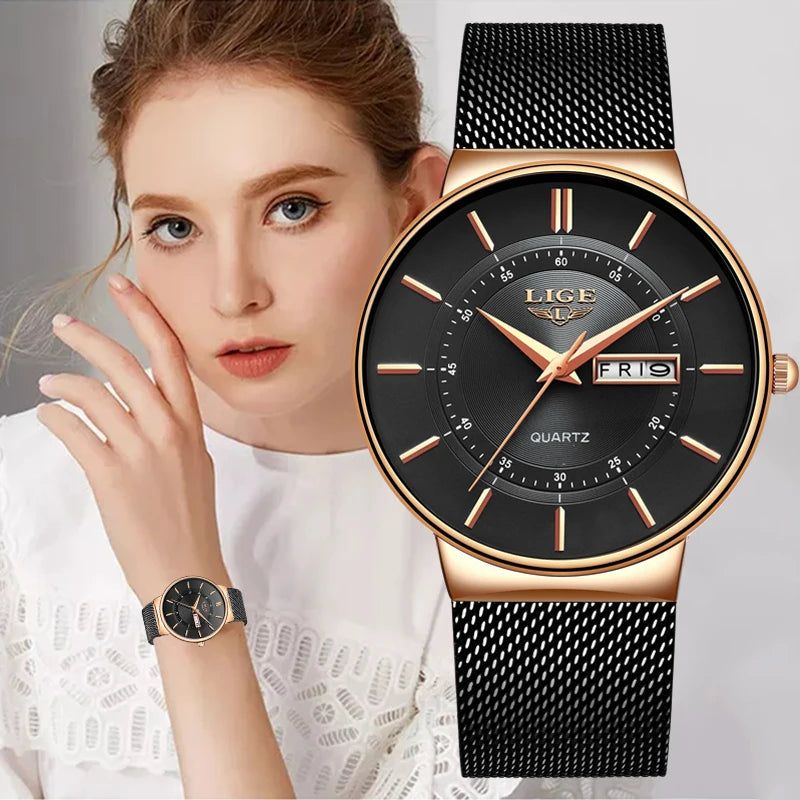 Reloj LIGE para mujer, reloj lujoso y elegante de cuarzo ultrafino