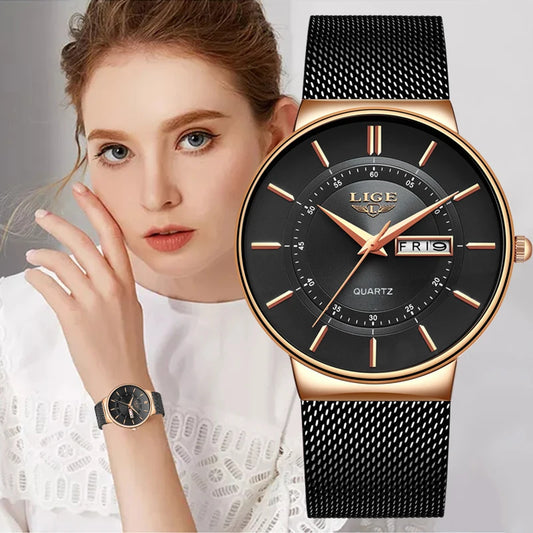 Reloj LIGE para mujer, reloj lujoso y elegante de cuarzo ultrafino