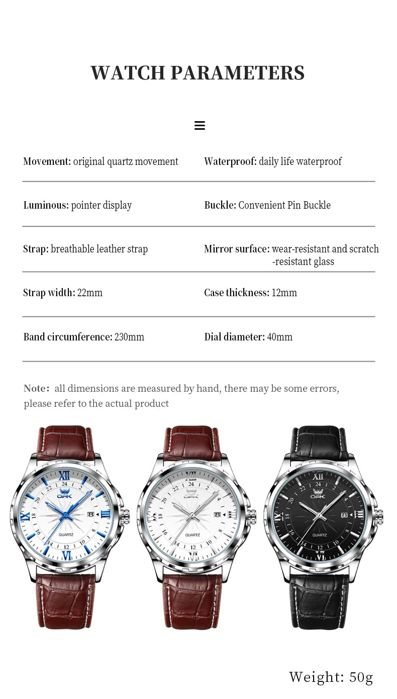 Reloj de cuarzo para hombre con doble calendario y correa de acero marca OPK