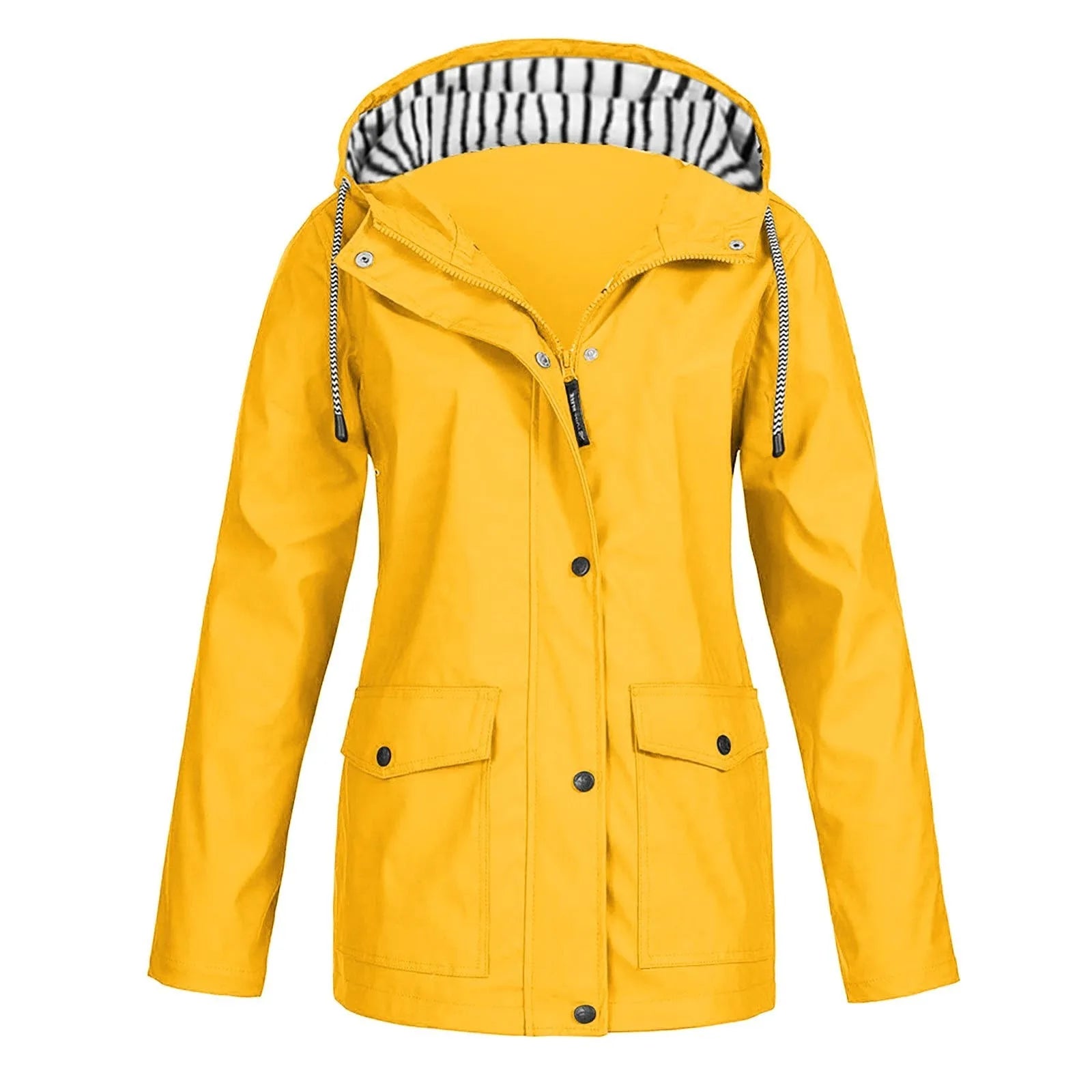 Chaqueta impermeable para mujer, gabardinas largas con capucha, cortavientos forrado, chaqueta de viaje, chaqueta de lluvia a rayas sólidas para exteriores