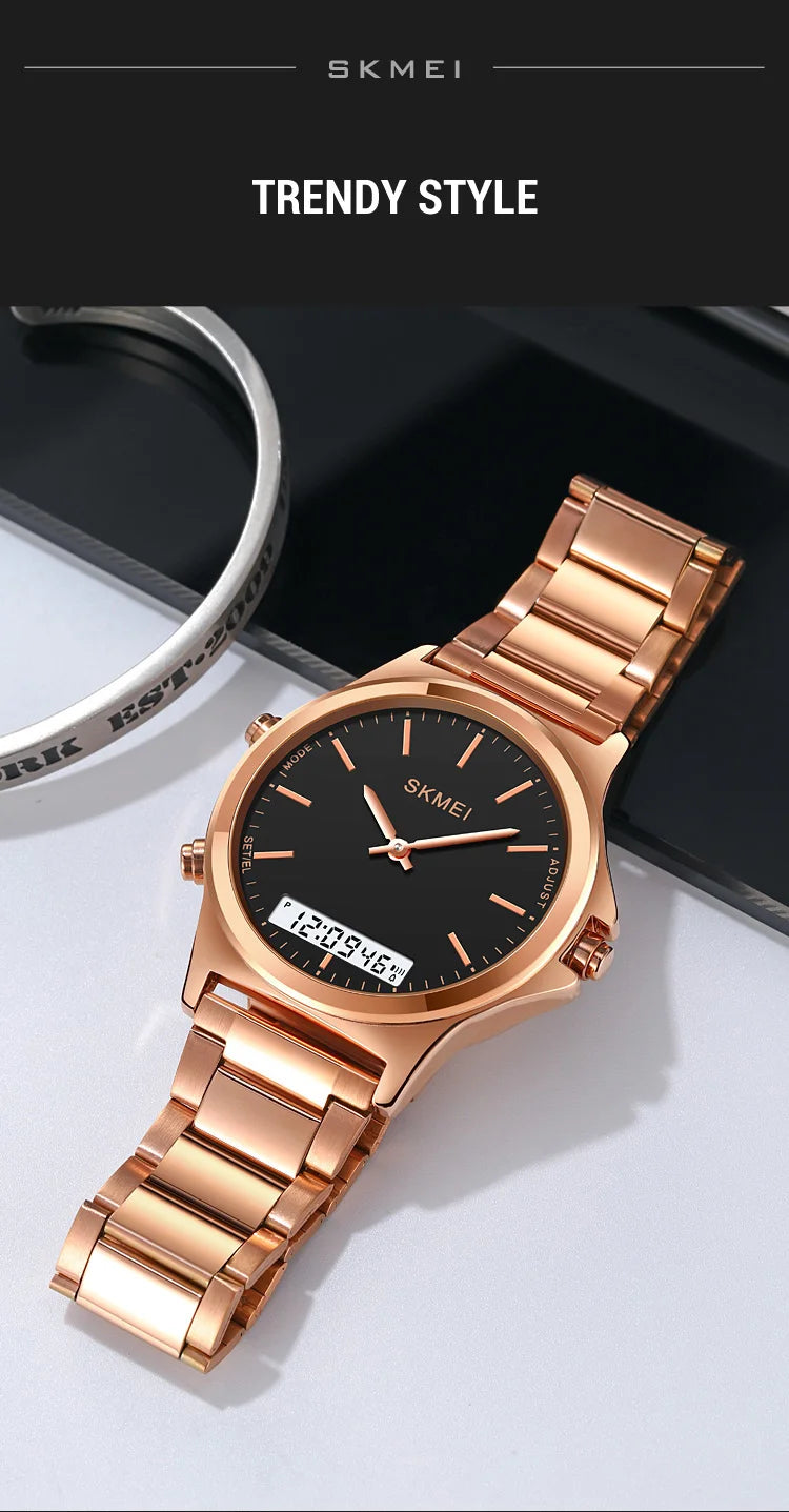 Reloj cronógrafo digital con pantalla de luz trasera de acero completo, relojes de pulsera con alarma impermeables para hombre