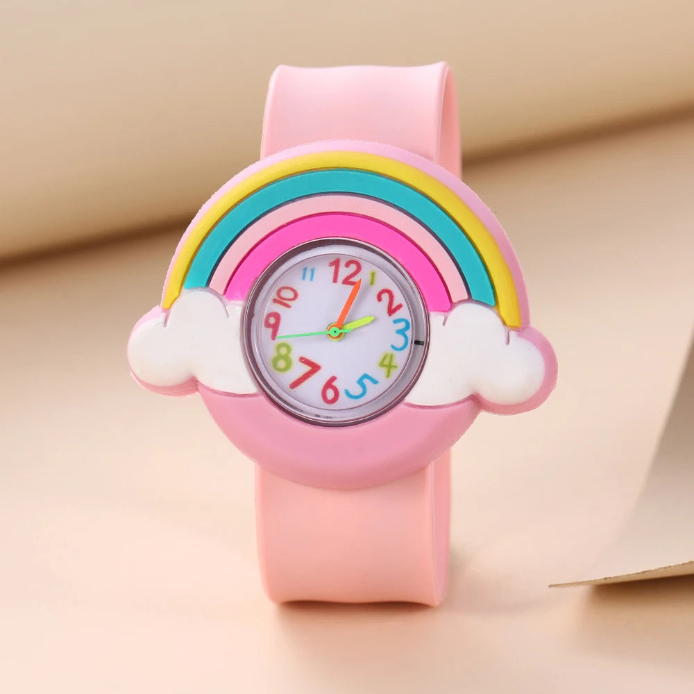 Reloj de dibujos animados 3D para niños, astronauta, aves de corral, frutas, flores, cuarzo, arcoíris, amor, pastel de cumpleaños, regalo para bebé, juguete