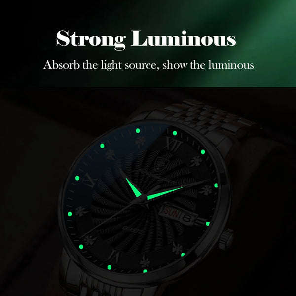 Reloj de lujo para hombre, reloj de pulsera de cuarzo resistente al agua con fecha luminosa y semana, reloj deportivo de moda de acero inoxidable para hombre