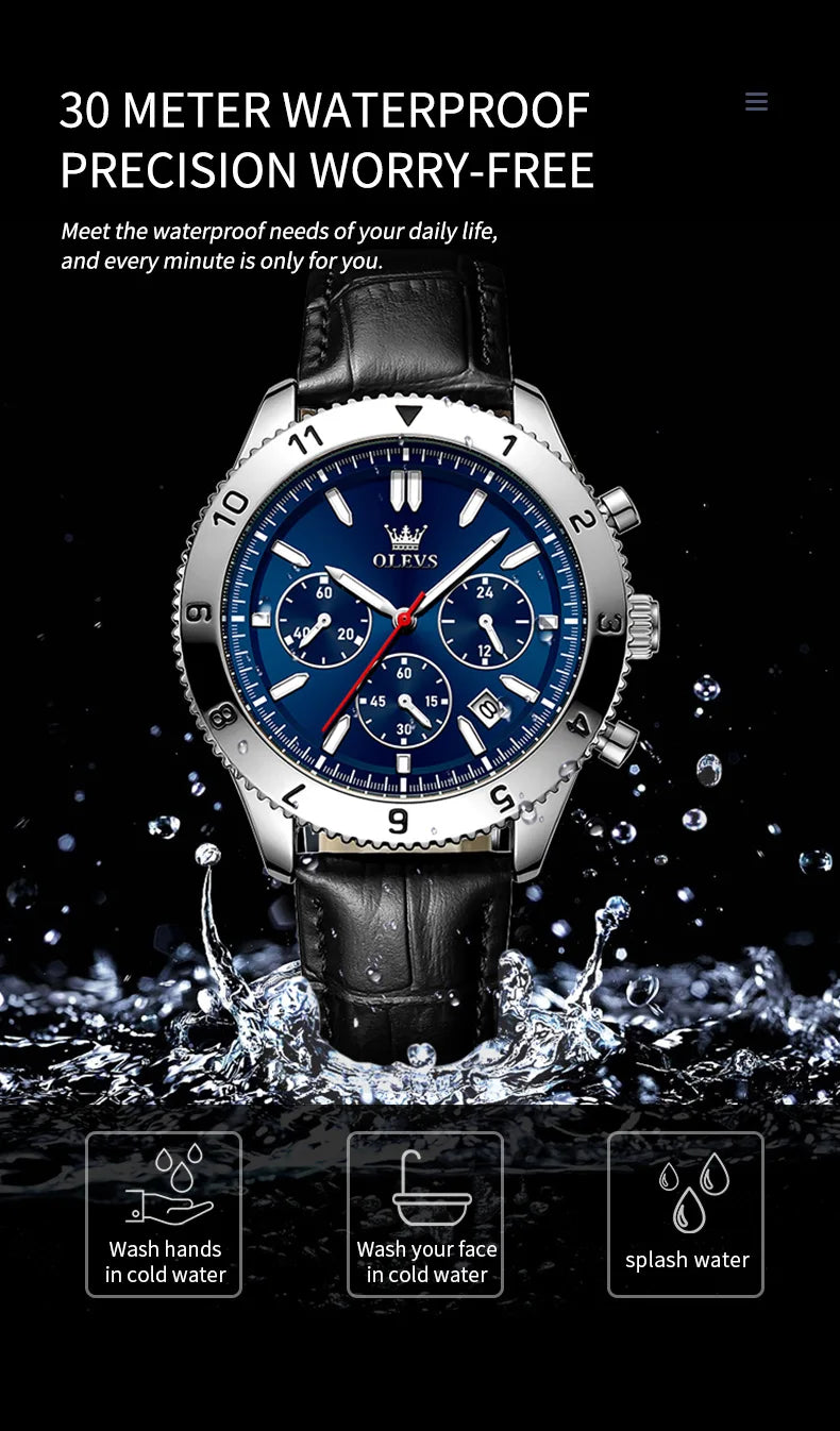 Reloj de cuarzo original para hombre, correa de cuero, cronógrafo, calendario, relojes de pulsera luminosos impermeables para hombre