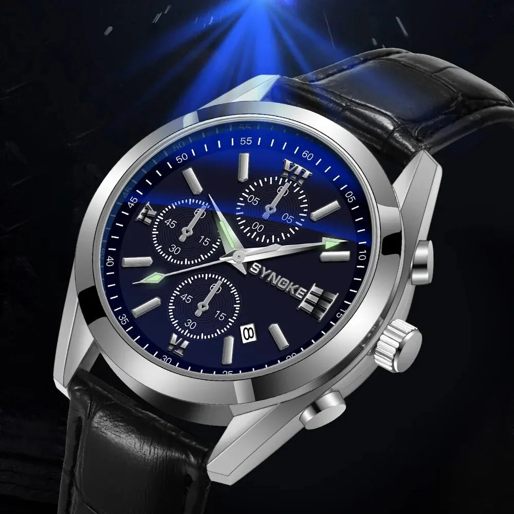 Reloj de cuarzo para hombre, cronógrafo con correa No mecánica, de aleación, con brillo nocturno, resistente al agua, con calendario, a la moda, para negocios